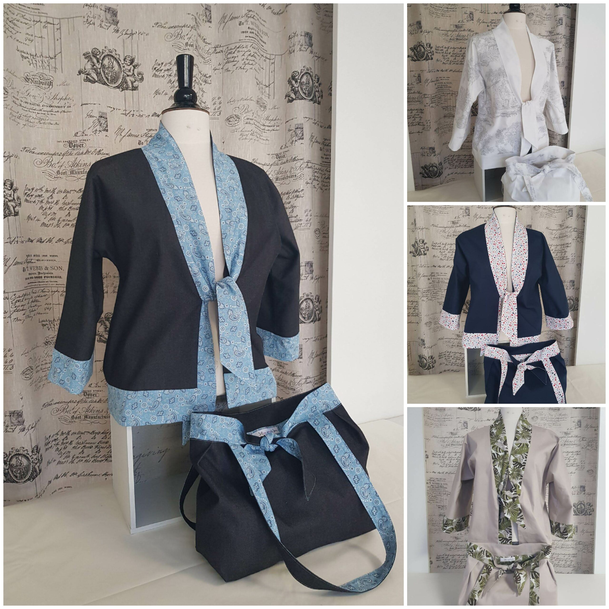 Veste kimono nouée réversible femme et sac