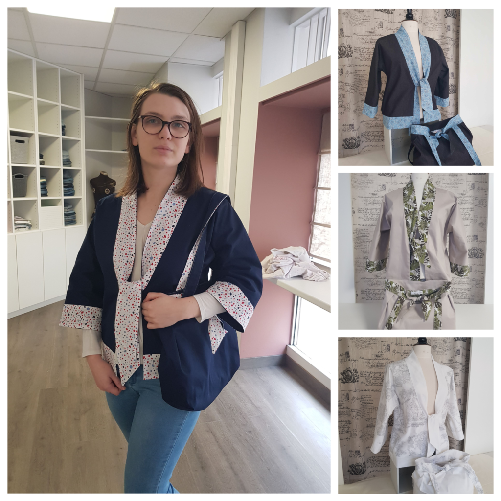 Créations d'une Veste kimono réversible et son sac assorti